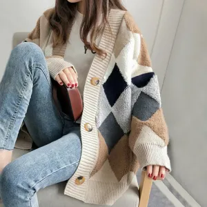 Oversized Plaid Pattern Cardigan Sweater