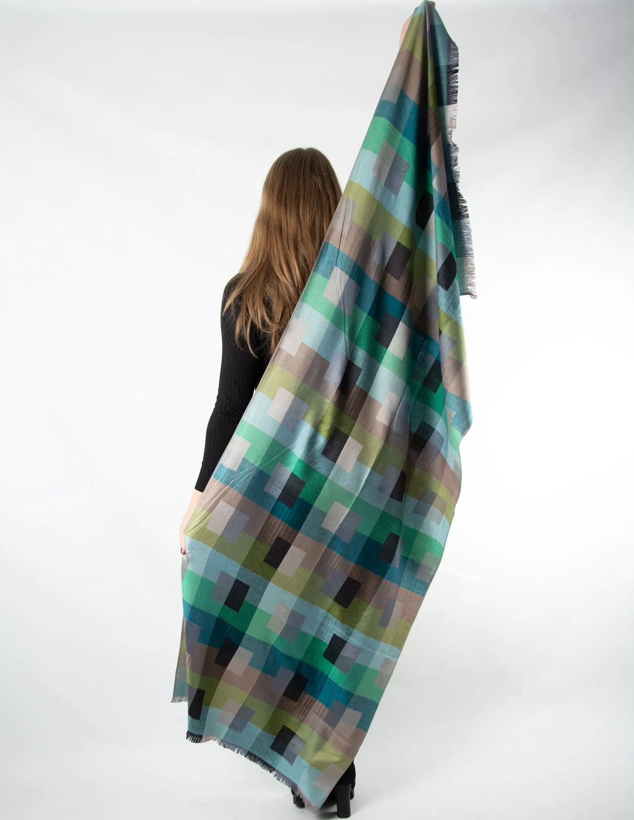 Patterned Pashmina Geometric Multicoloured Green