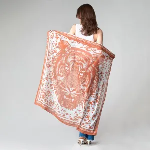 Peony Patterned Scarf - Orange