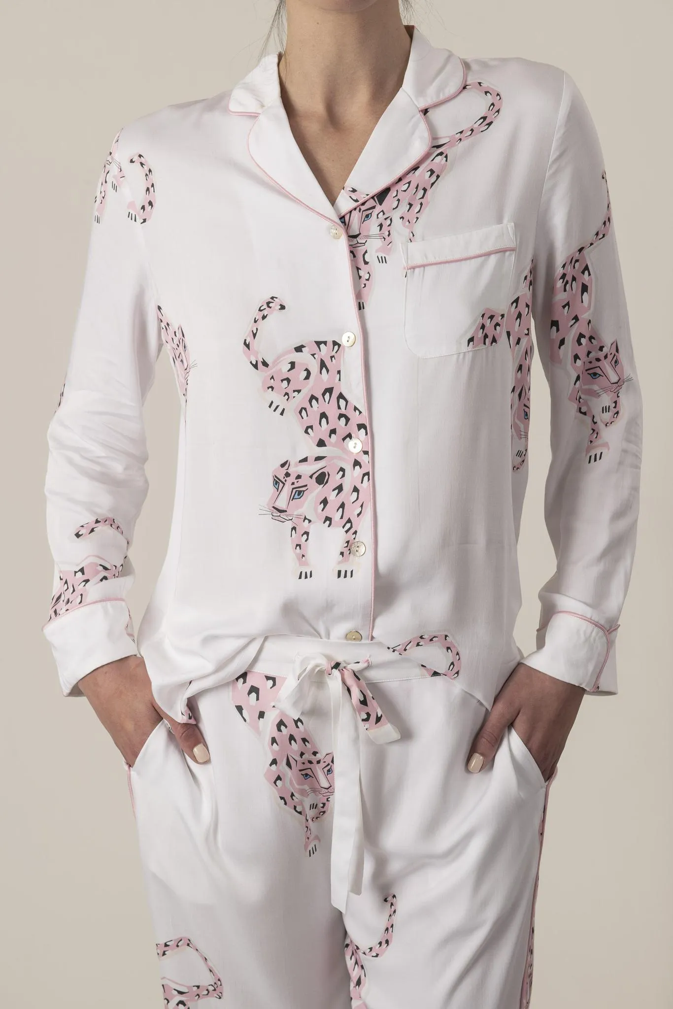 Pink panther silky long pajama set