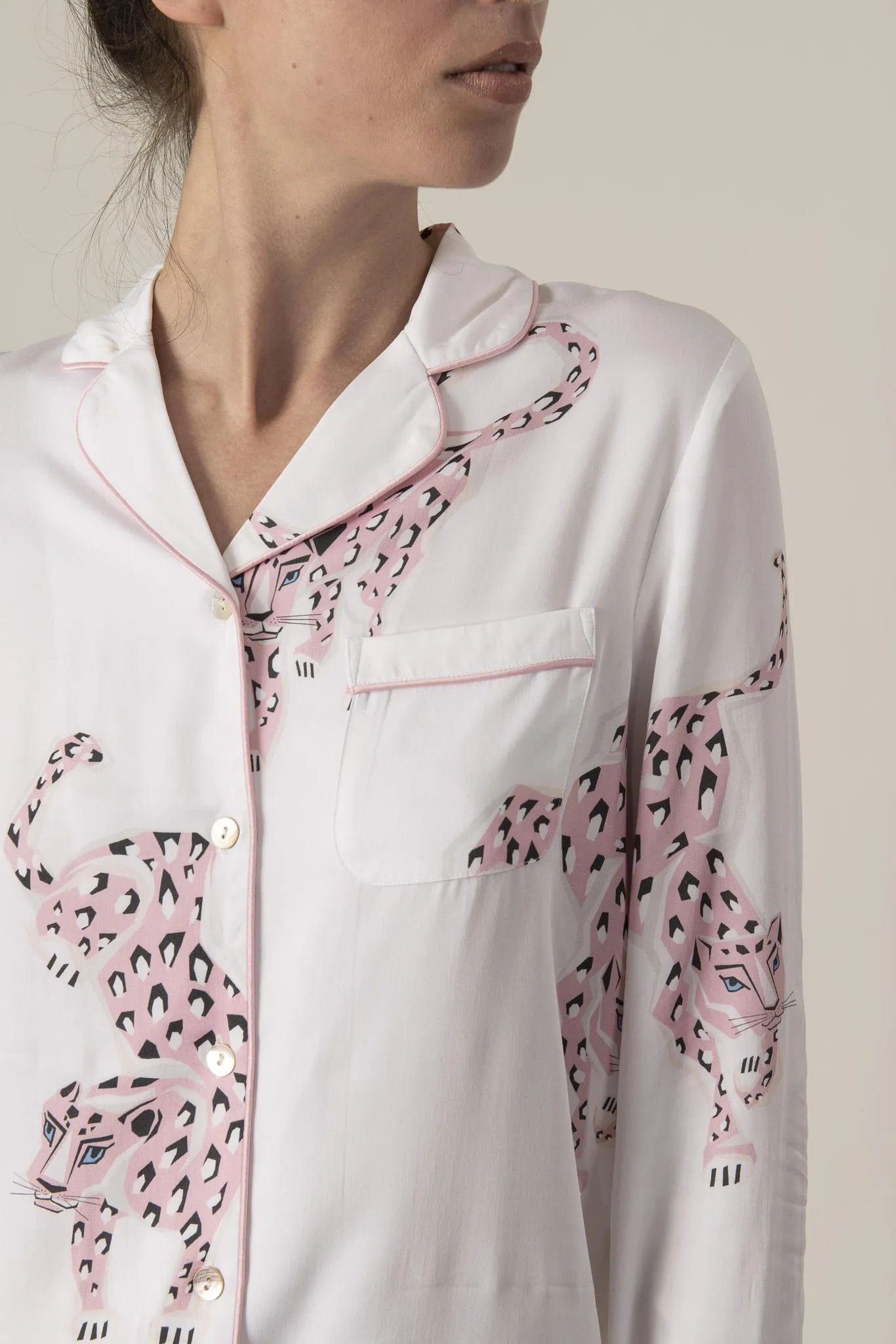 Pink panther silky long pajama set