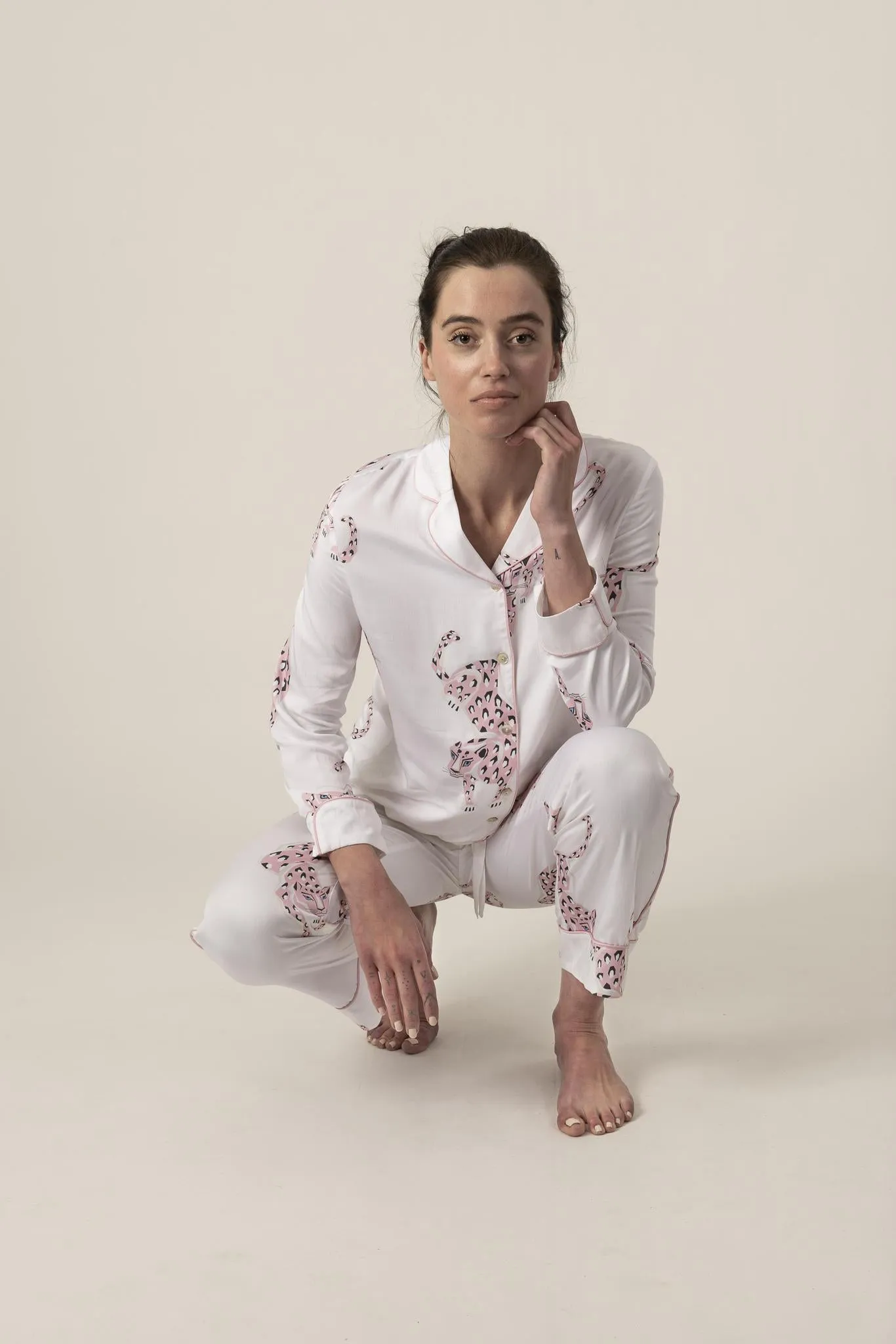 Pink panther silky long pajama set