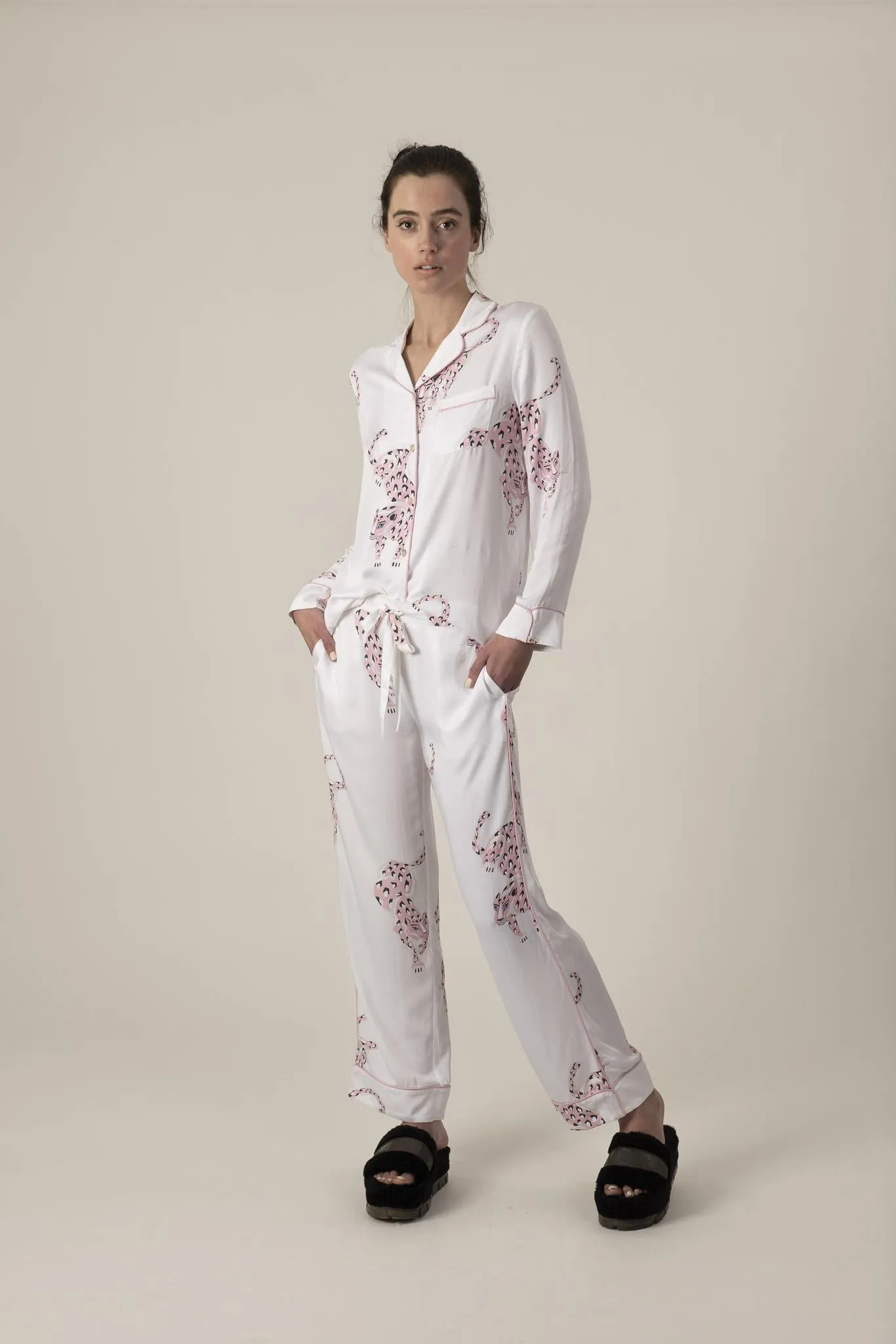 Pink panther silky long pajama set