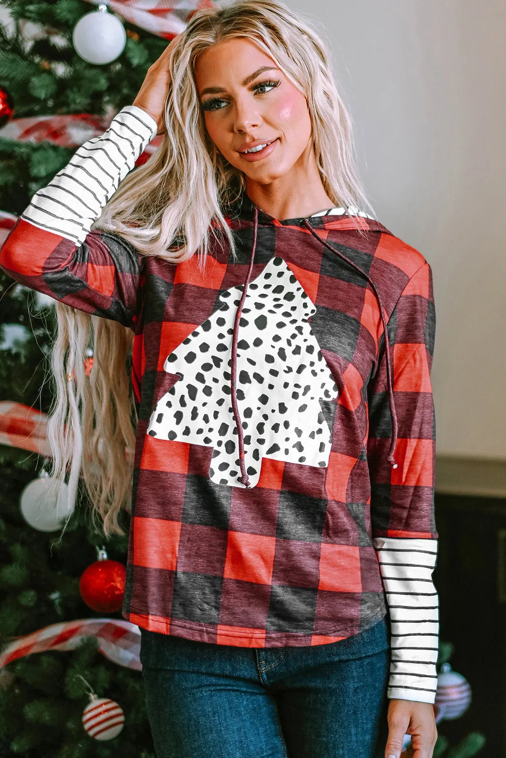 Plaid Christmas Tree Graphic Hoodie