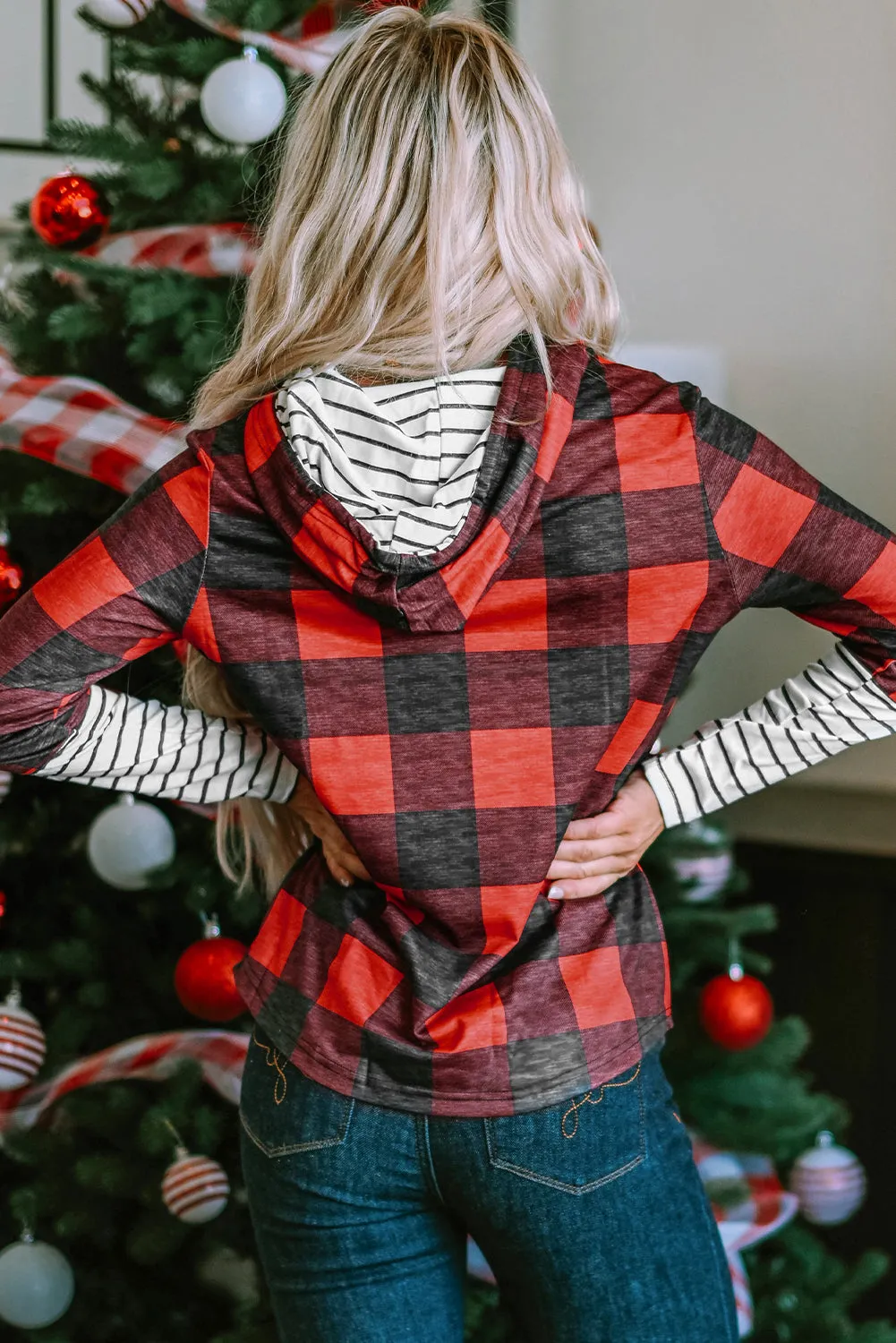 Plaid Christmas Tree Graphic Hoodie