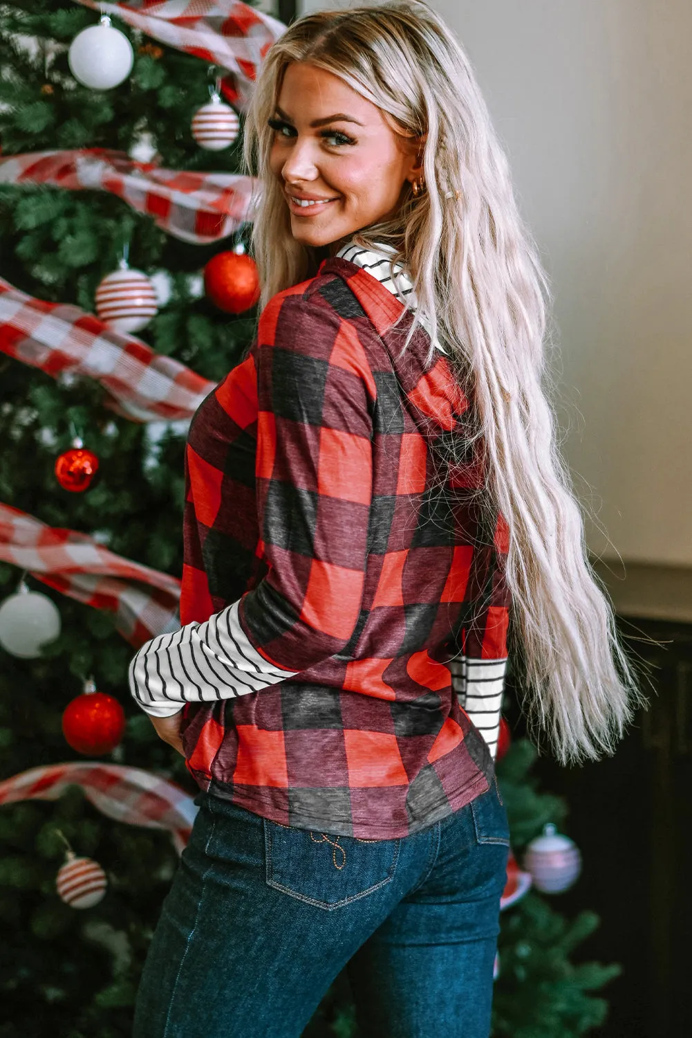 Plaid Christmas Tree Graphic Hoodie