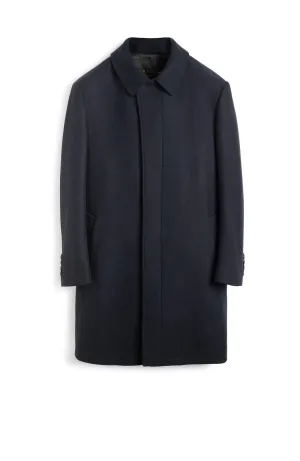 PLATINUM NAVY HERRINGBONE WOOL OVERCOAT