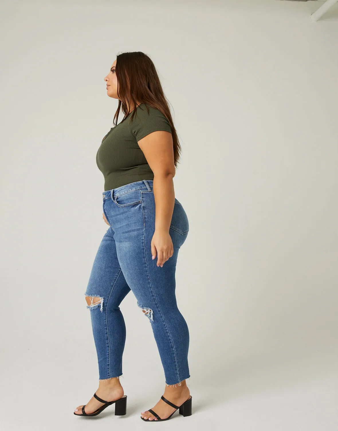 Plus Size Distressed Knee Mom Jeans