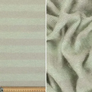 Premium Japanese Wool Blend Mohair Jersey Knit Printed Green & Grey Stripes