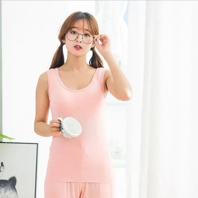 Pure color modal sleep tops women summer cozy Vests candy color sleeveless sleepshirts for women homewear comfort Without bra