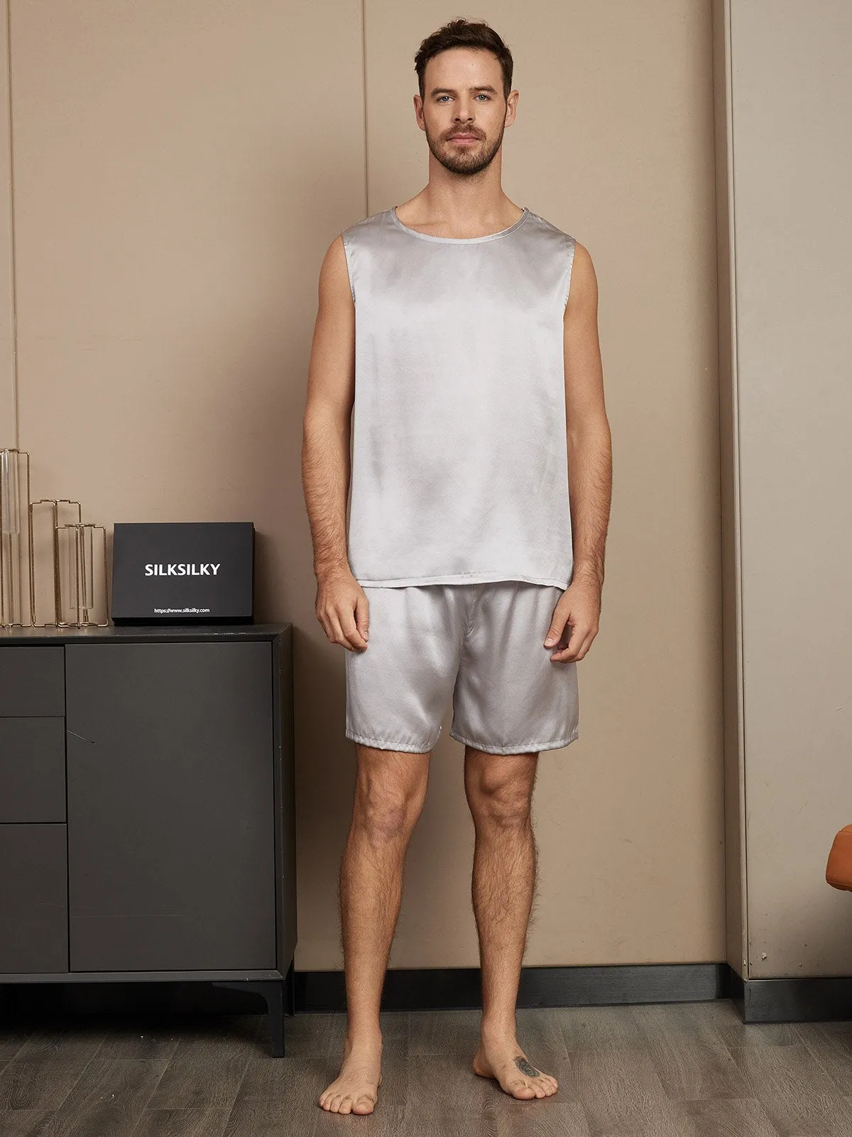 Pure Silk Sleeveless Men's Pajamas Set