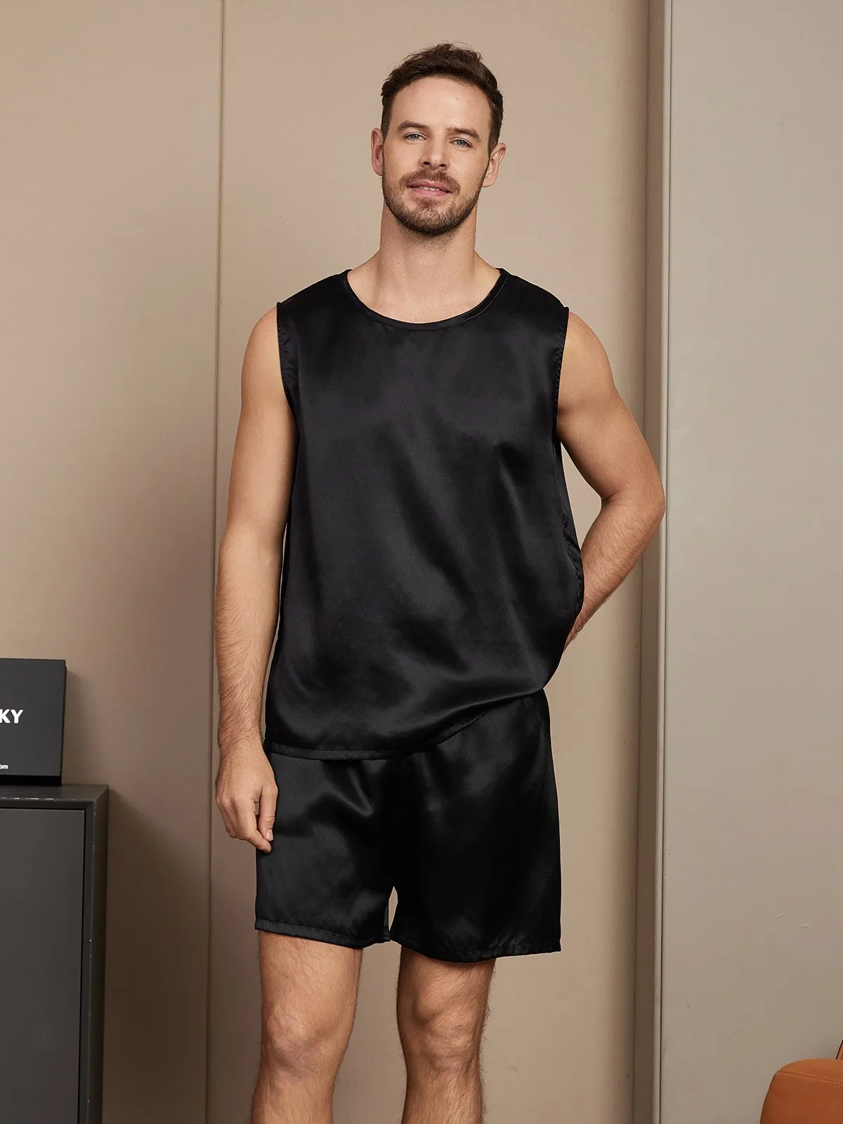 Pure Silk Sleeveless Men's Pajamas Set