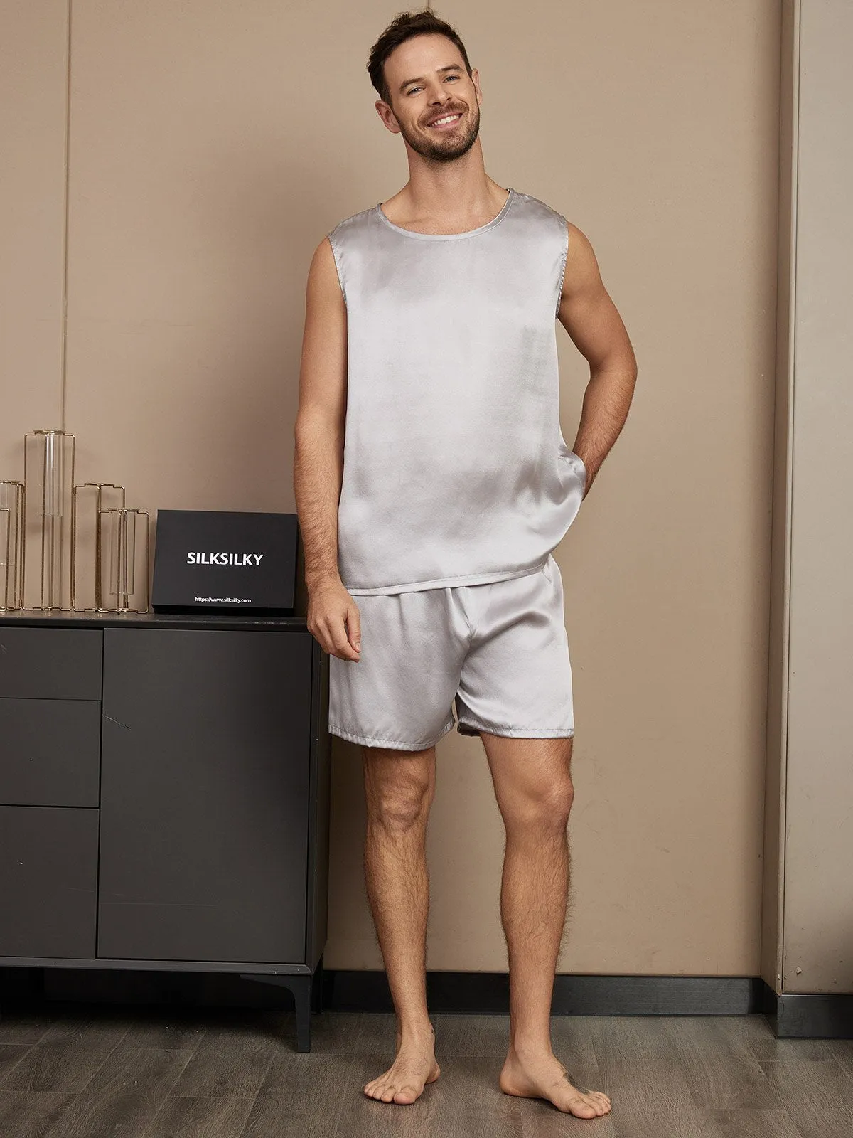 Pure Silk Sleeveless Men's Pajamas Set