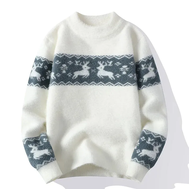 Reiner - Warm knitted sweater with Christmas deer print for men