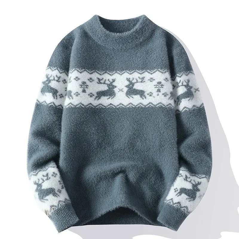 Reiner - Warm knitted sweater with Christmas deer print for men