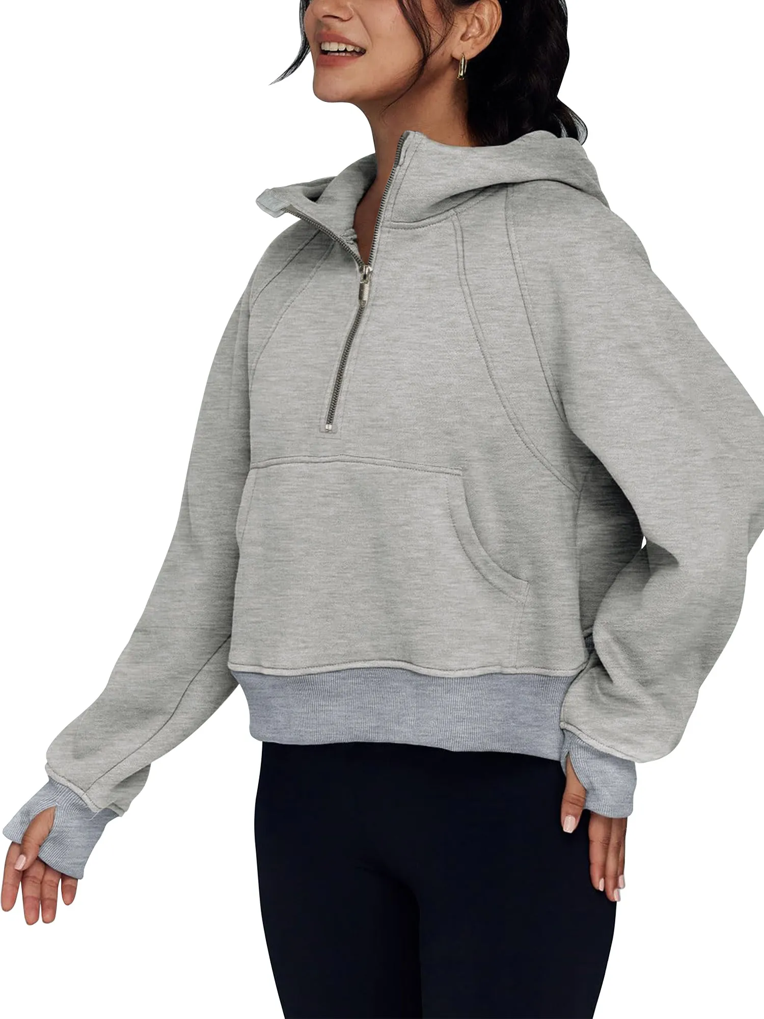 Rivelino Womens Hooded Sweatshirts Half Zipper Cropped Hoodies Long Sleeve Pullover Tops