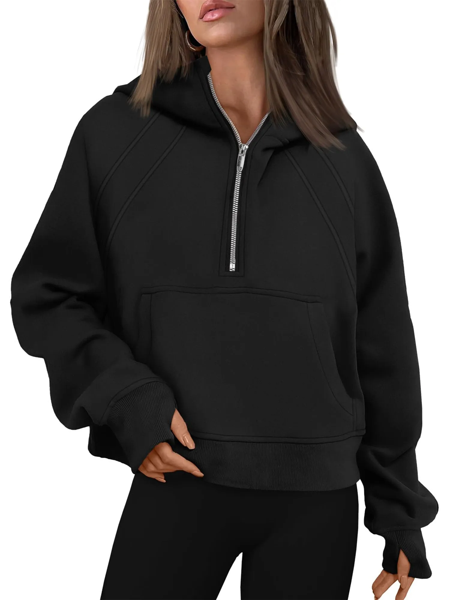 Rivelino Womens Hooded Sweatshirts Half Zipper Cropped Hoodies Long Sleeve Pullover Tops