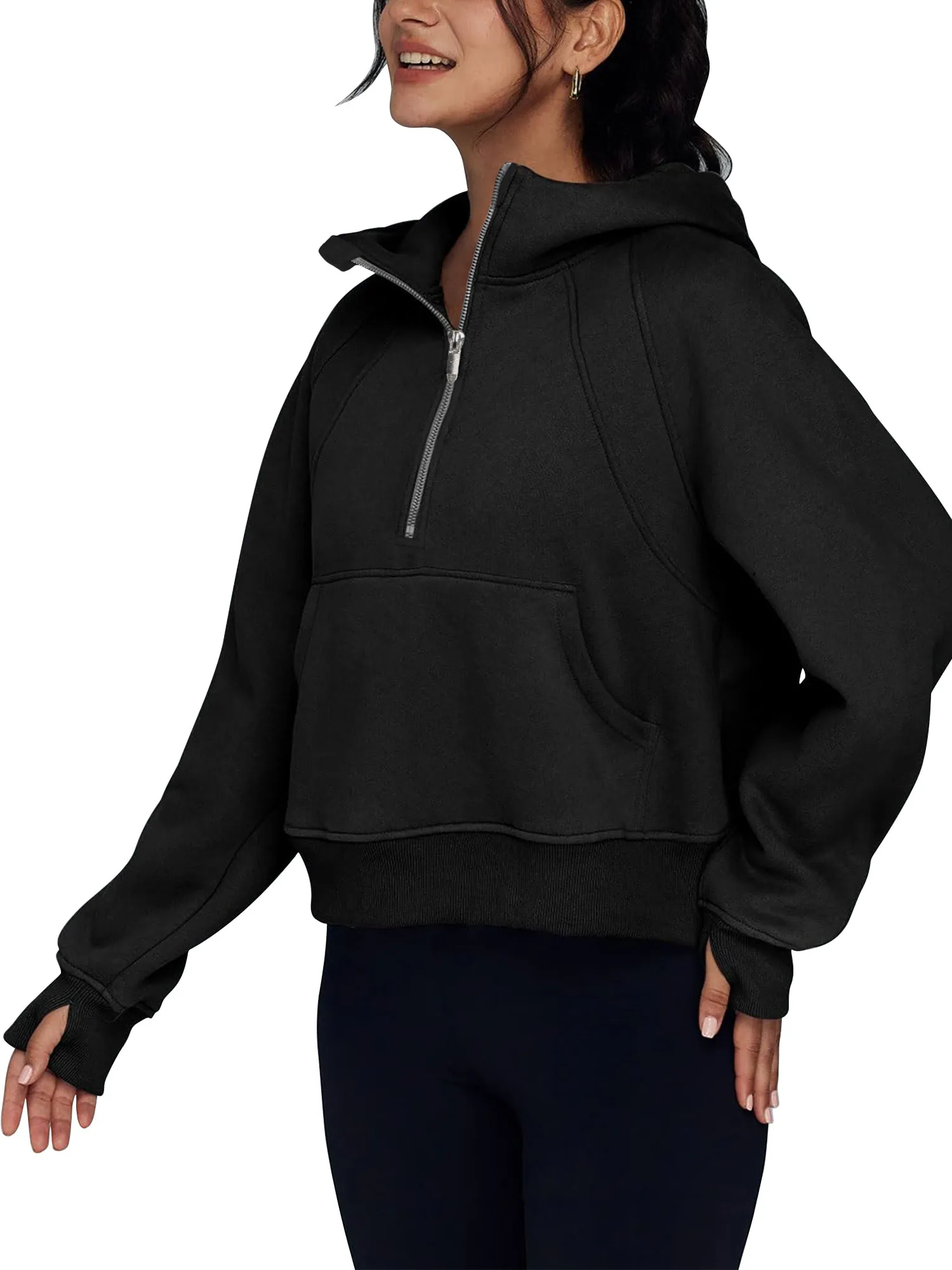 Rivelino Womens Hooded Sweatshirts Half Zipper Cropped Hoodies Long Sleeve Pullover Tops