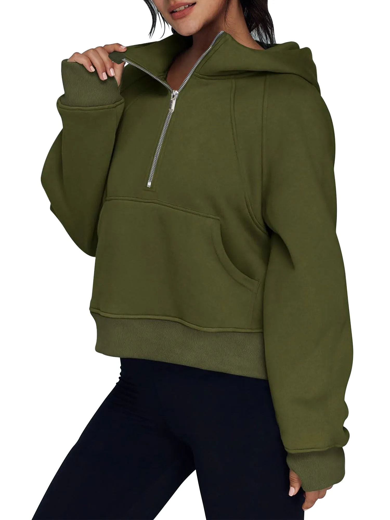 Rivelino Womens Hooded Sweatshirts Half Zipper Cropped Hoodies Long Sleeve Pullover Tops