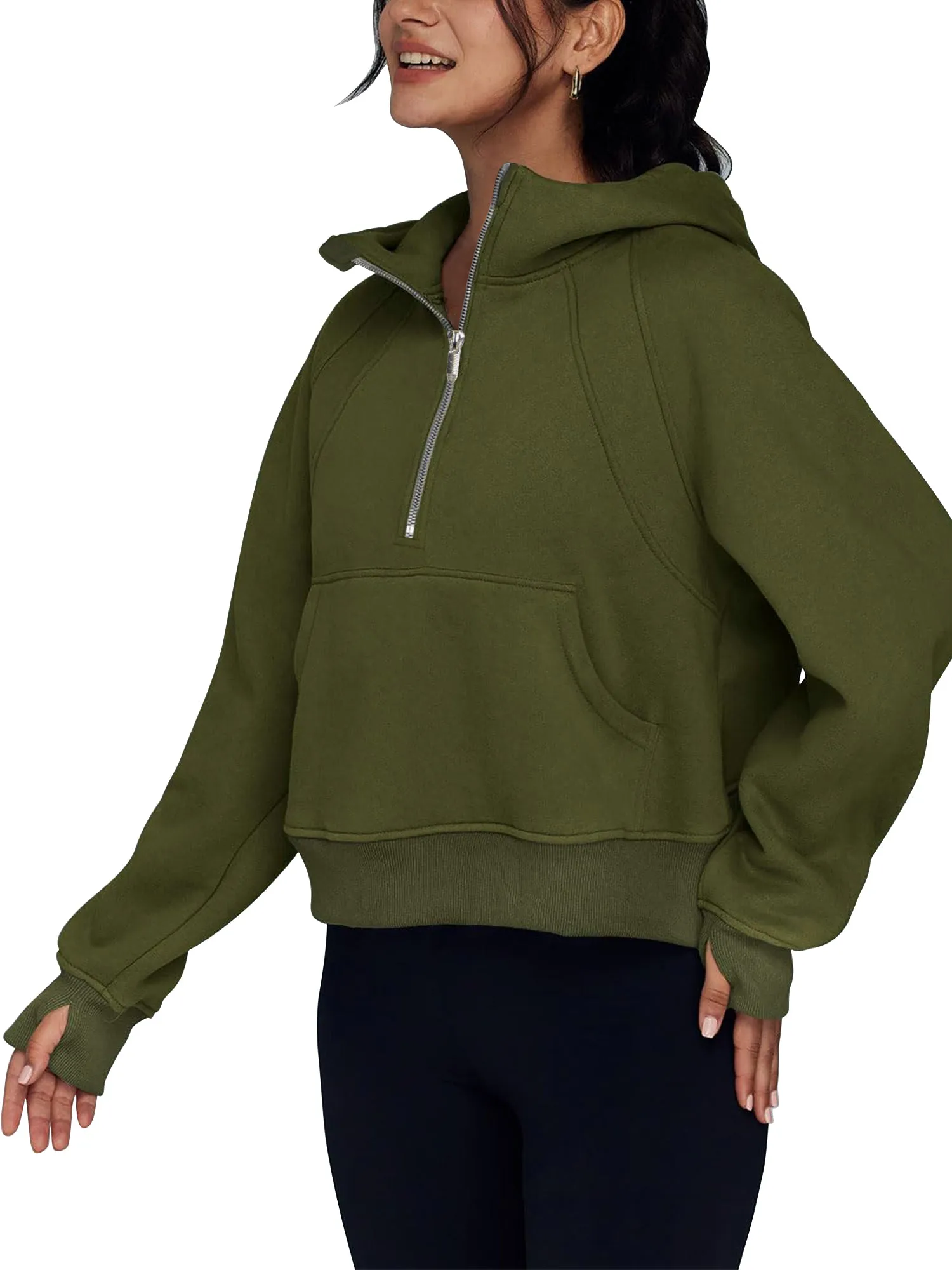 Rivelino Womens Hooded Sweatshirts Half Zipper Cropped Hoodies Long Sleeve Pullover Tops