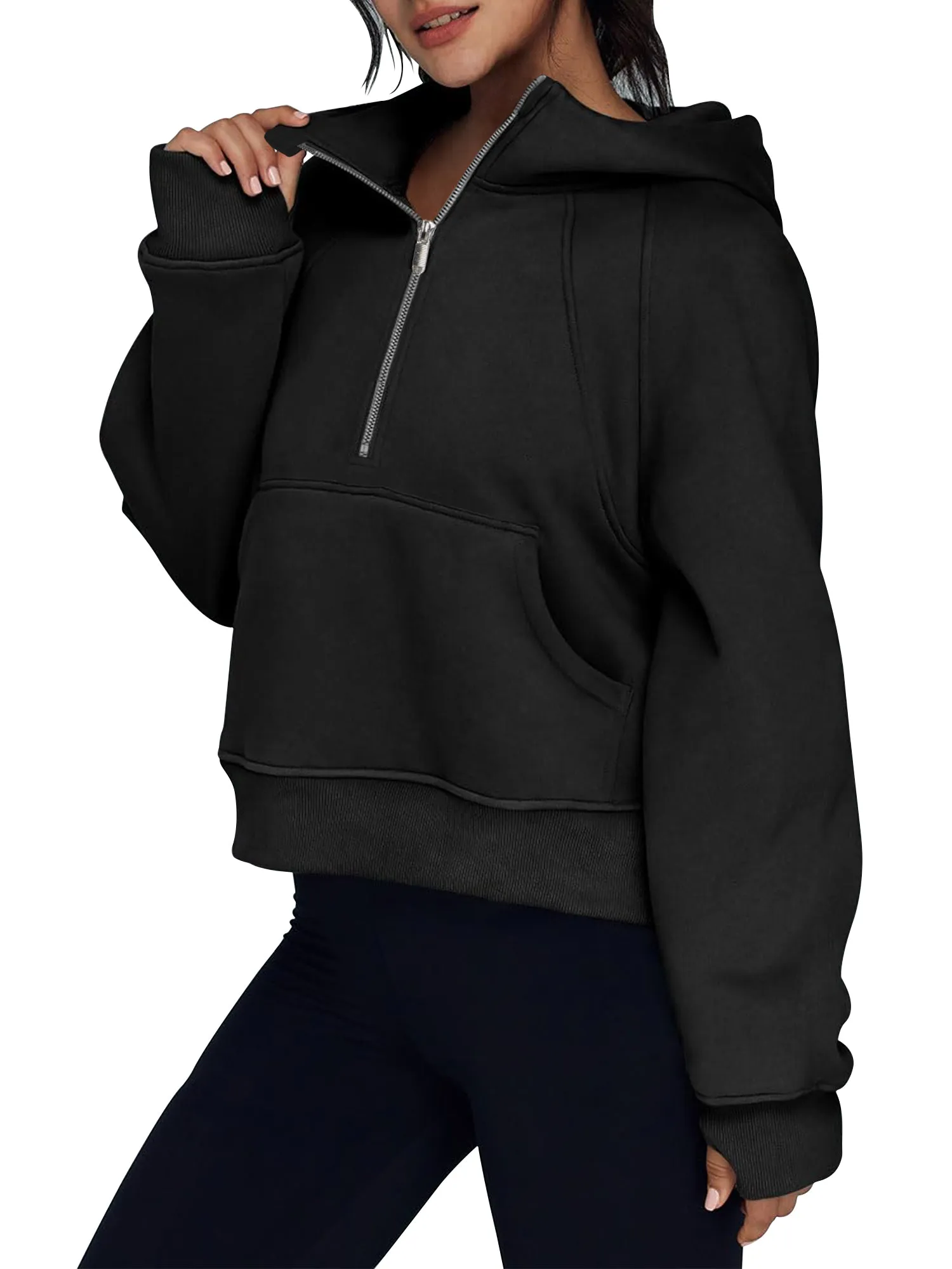 Rivelino Womens Hooded Sweatshirts Half Zipper Cropped Hoodies Long Sleeve Pullover Tops