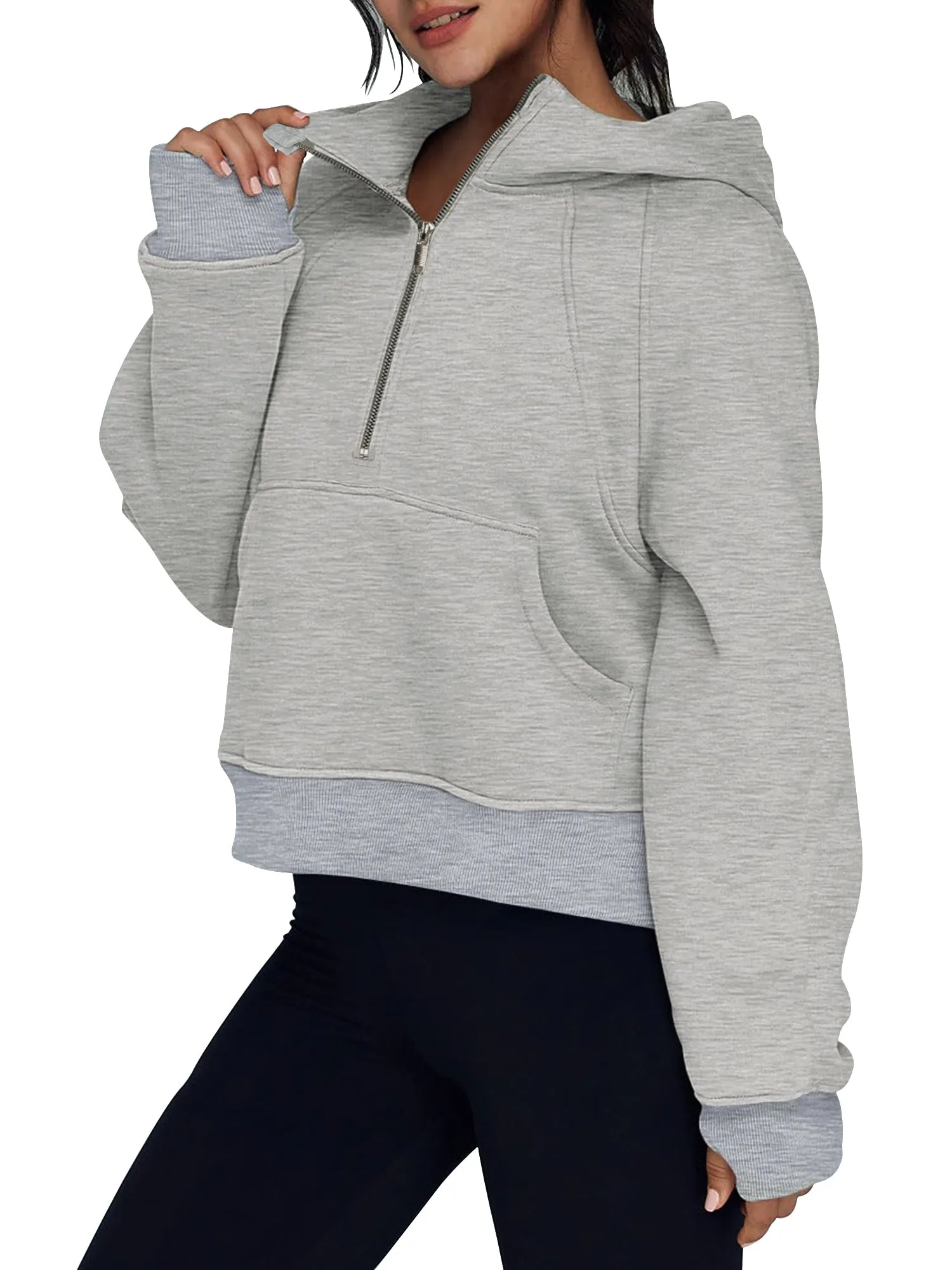 Rivelino Womens Hooded Sweatshirts Half Zipper Cropped Hoodies Long Sleeve Pullover Tops