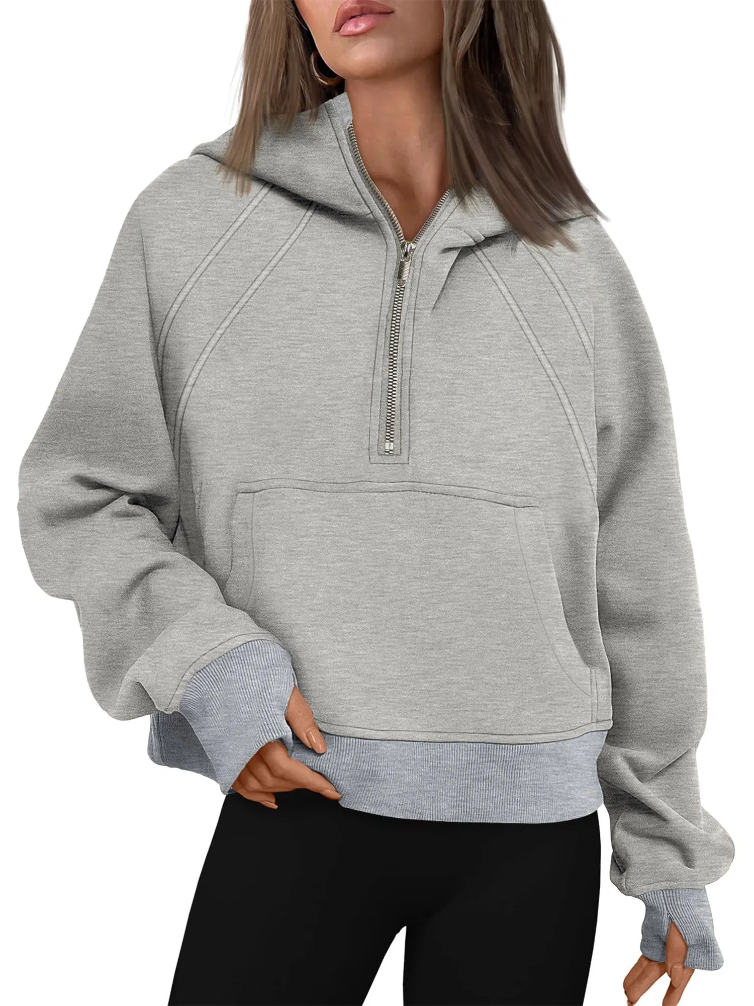 Rivelino Womens Hooded Sweatshirts Half Zipper Cropped Hoodies Long Sleeve Pullover Tops