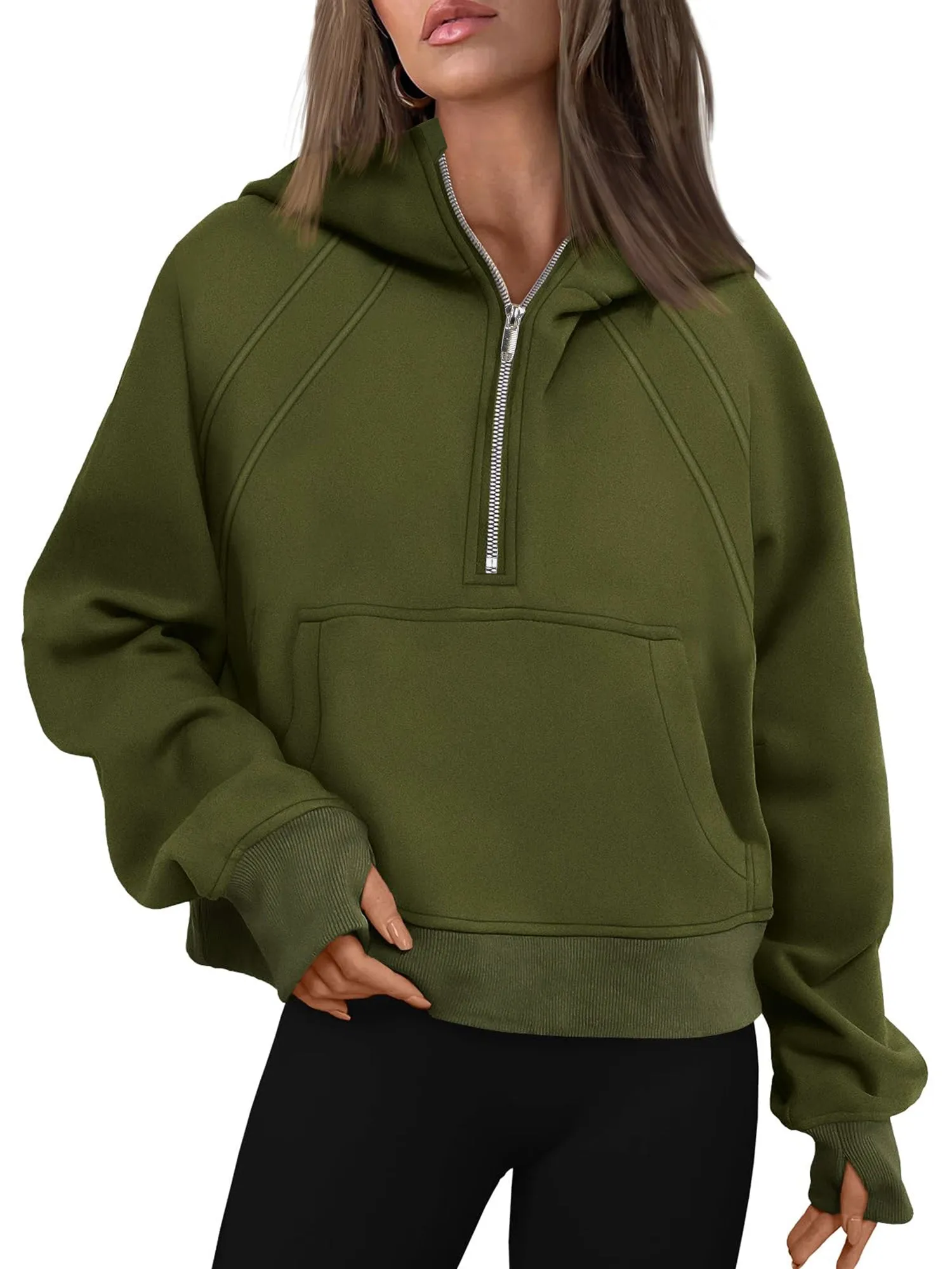 Rivelino Womens Hooded Sweatshirts Half Zipper Cropped Hoodies Long Sleeve Pullover Tops