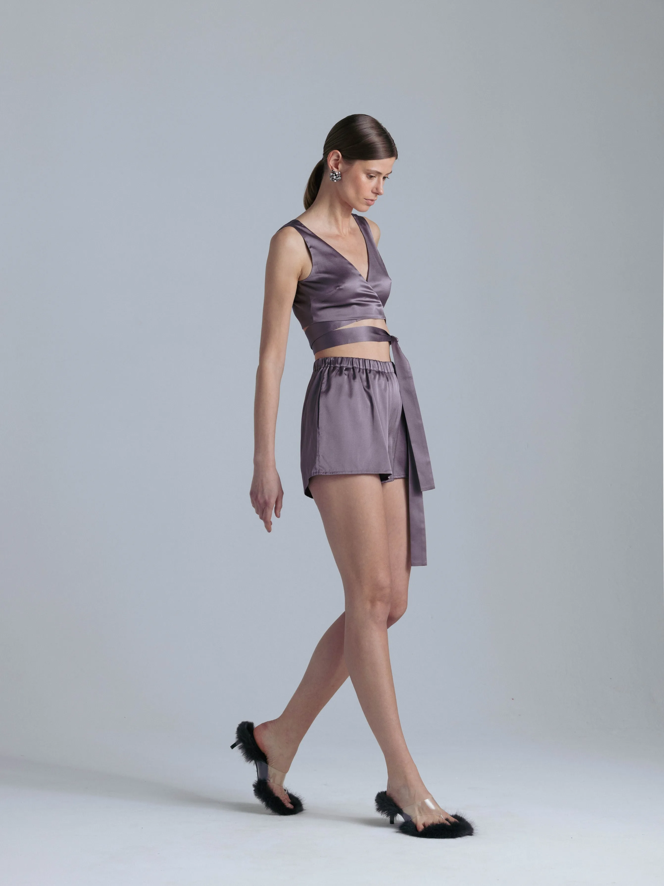 Silk Shorts and Top Set 'Persephone' in Noble Purple