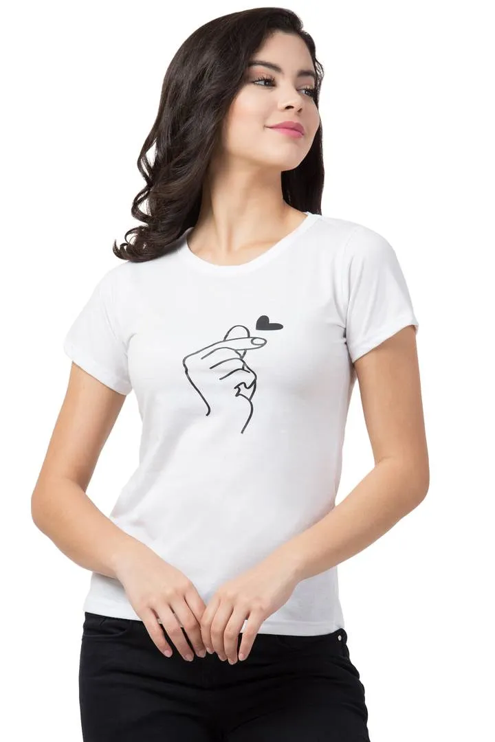 Stylish White Cotton Blend Printed T-Shirt For Women