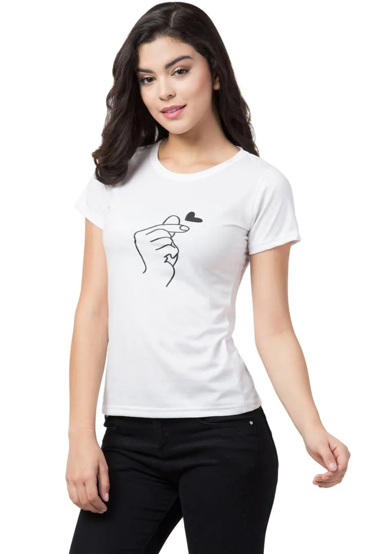 Stylish White Cotton Blend Printed T-Shirt For Women