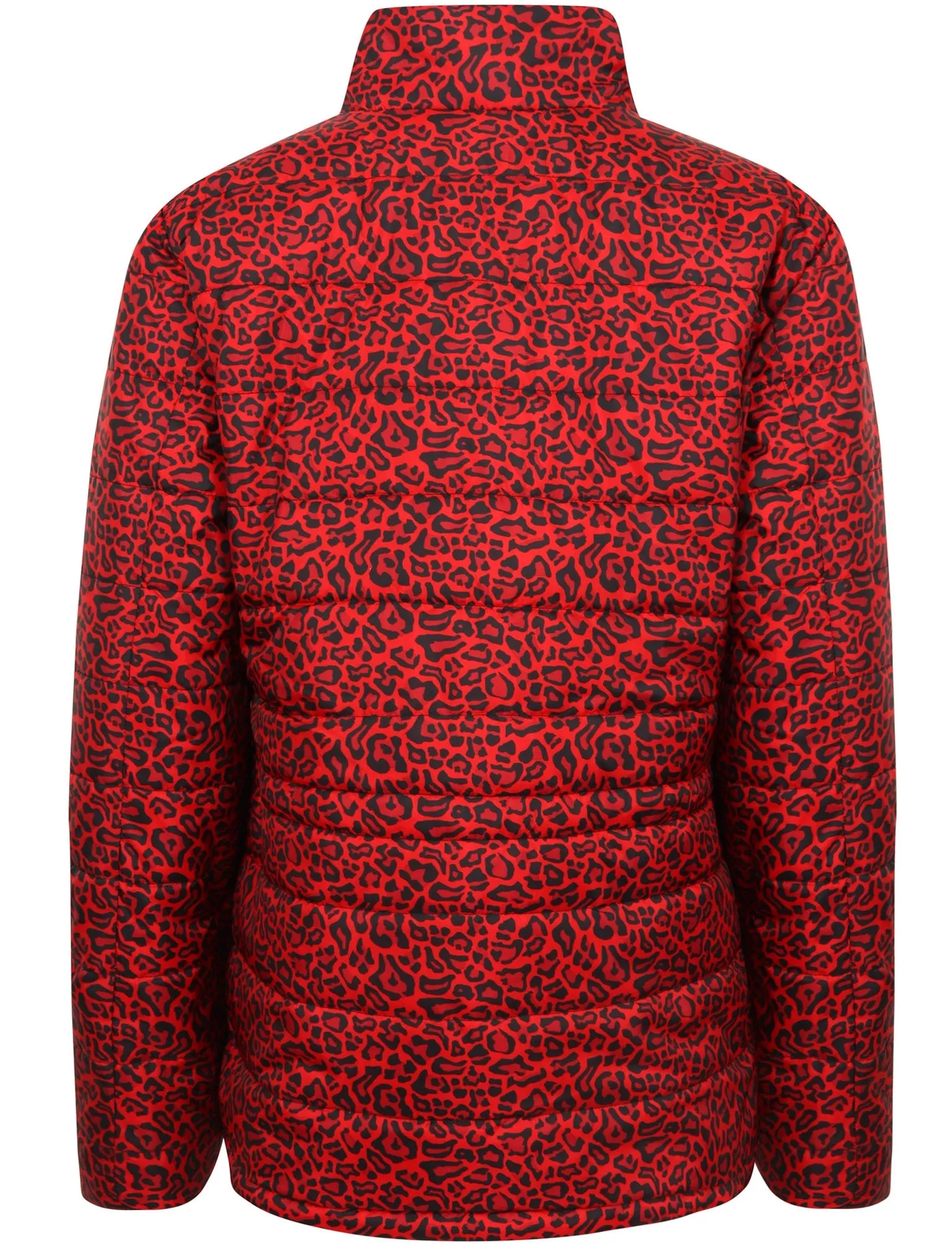 Syros Leopard Print Light Packaway Funnel Neck Quilted Jacket in Red - Tokyo Laundry