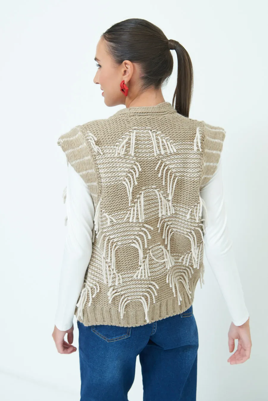 Unique fringe detail knit vest wholesale