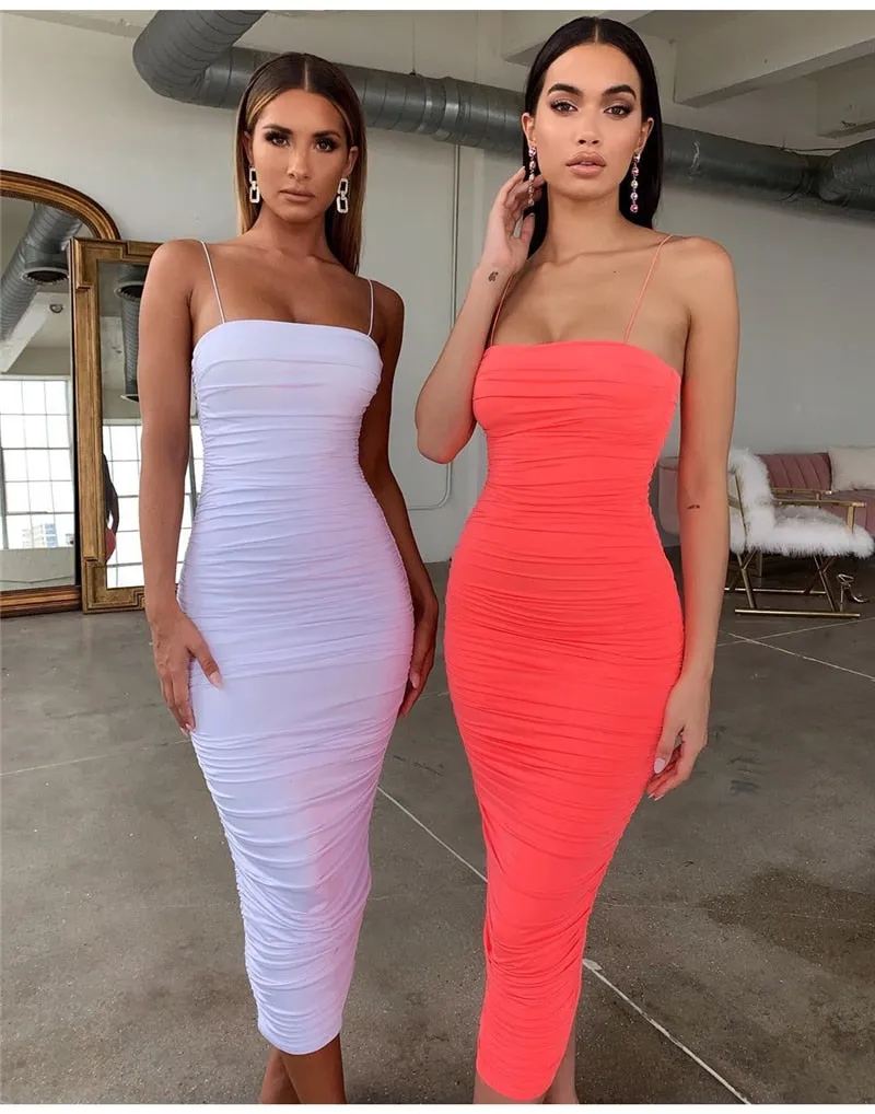 VenusFox Sexy Women Bodycon Dress Slim Elegant Ruched Maxi Dresses Summer Strapless White Backless 2 Layer Evening Party Dress Women