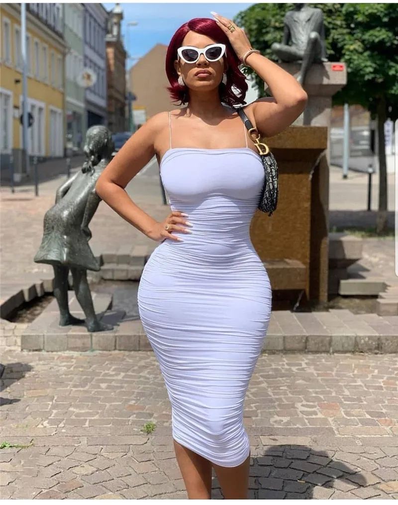 VenusFox Sexy Women Bodycon Dress Slim Elegant Ruched Maxi Dresses Summer Strapless White Backless 2 Layer Evening Party Dress Women