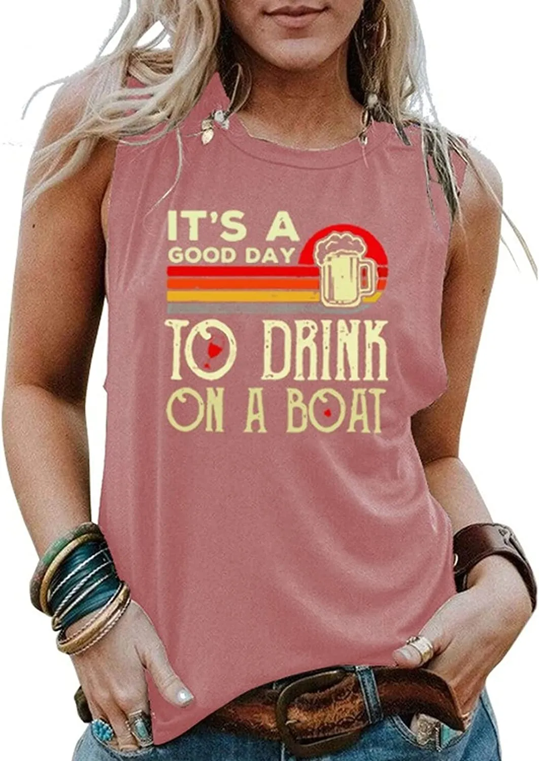 Women Boat Tank Tops It's A Good Day to Drink on A Boat Shirt