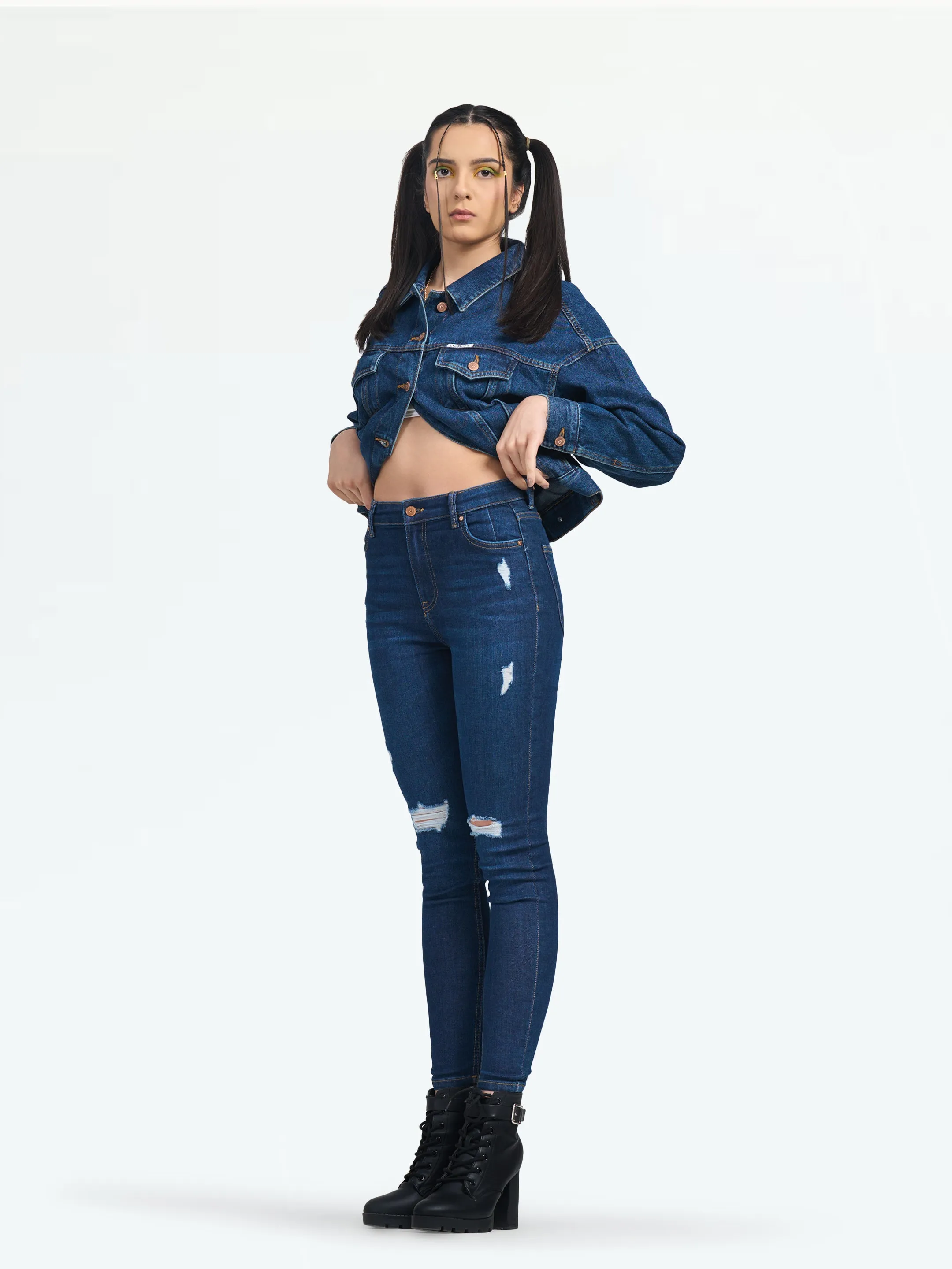 Women Dark Blue Ibiza Highwaist Skinny Ripped Jeans