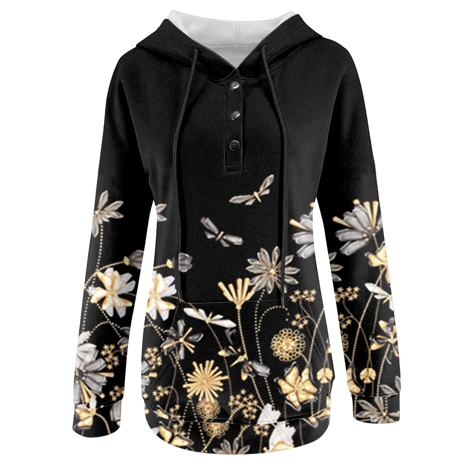 Women Floral Print Casual Warm Hoodies