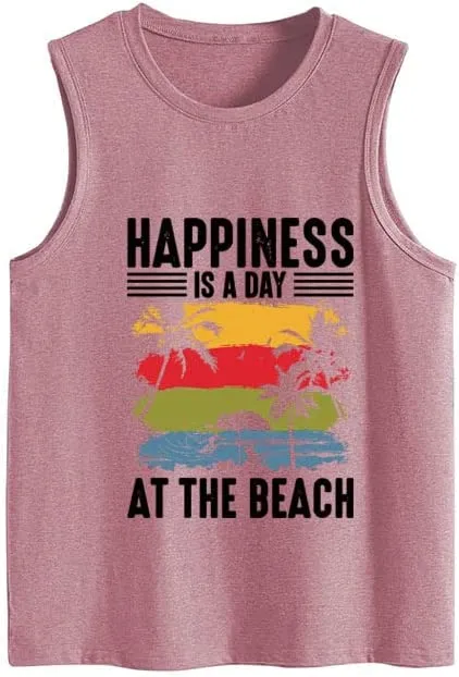 Women Happiness is A Day at The Beach Tank Tops Shirt