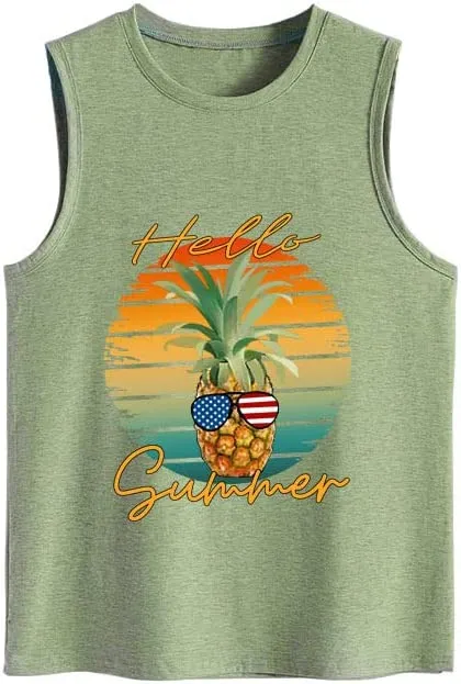 Women Hello Summer Pineapple Tank Tops