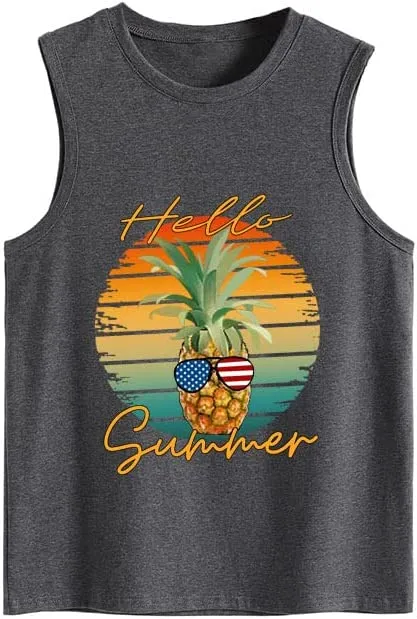 Women Hello Summer Pineapple Tank Tops