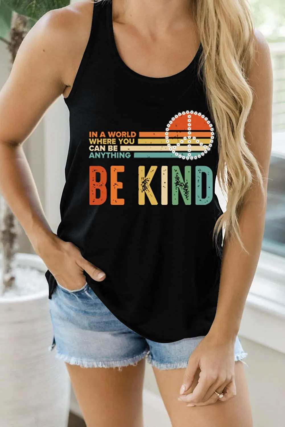 Women Kindness Peace Shirt in A World Where You Can Be Anything Be Kind Tank Tops