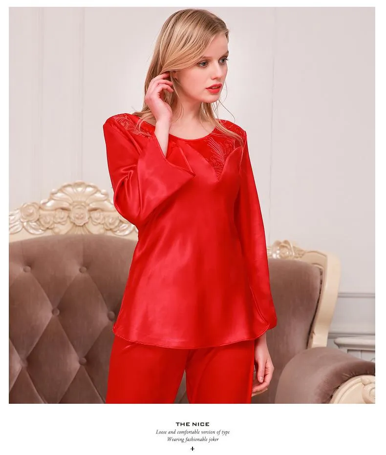 Women's Beautifully Soft Satin Long Sleeve Top and Pants Pajama Set