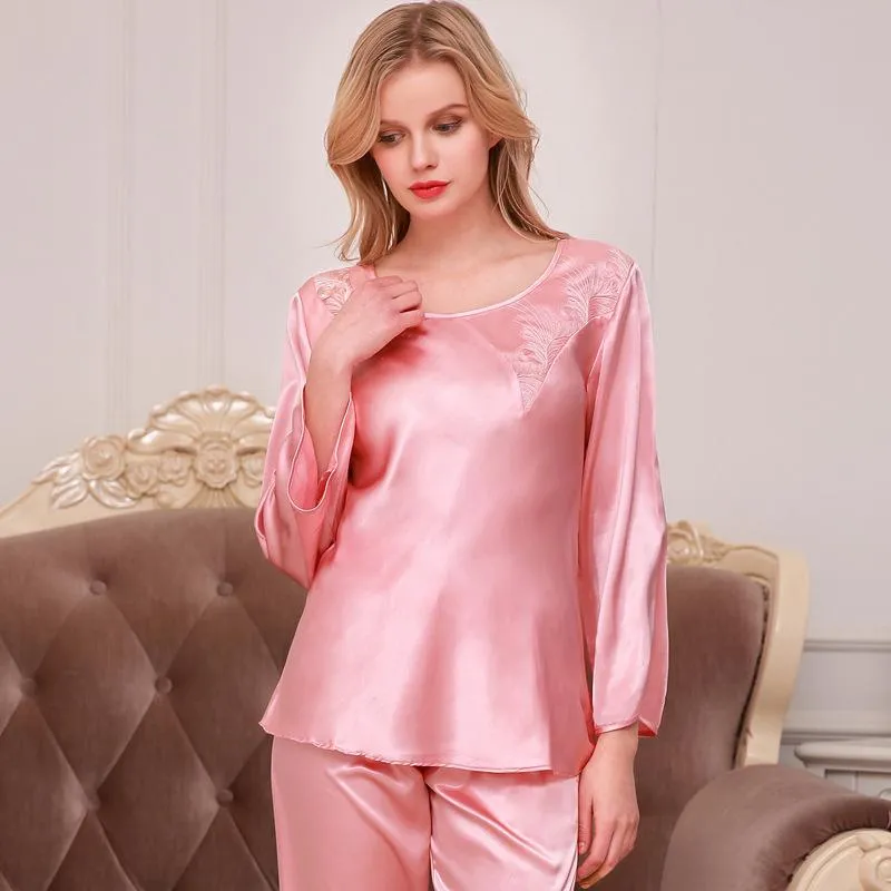 Women's Beautifully Soft Satin Long Sleeve Top and Pants Pajama Set