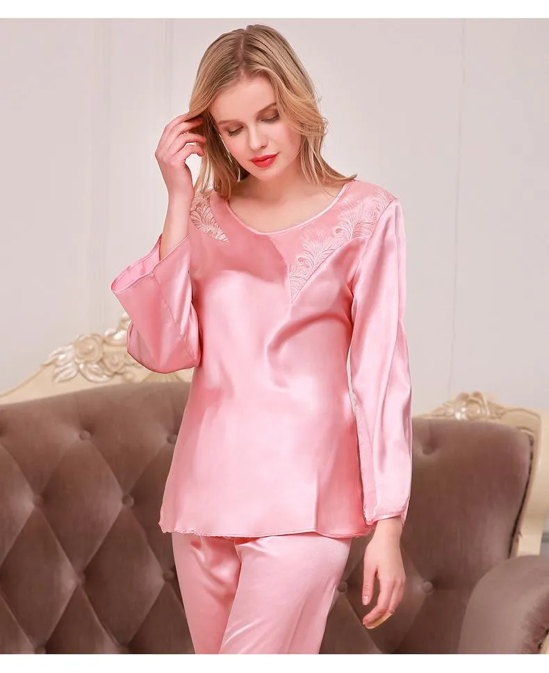 Women's Beautifully Soft Satin Long Sleeve Top and Pants Pajama Set