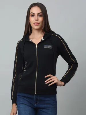 Women's Casual  Navy Blue Regular Full Sleeve Zipthru Hoodie Sweatshirt