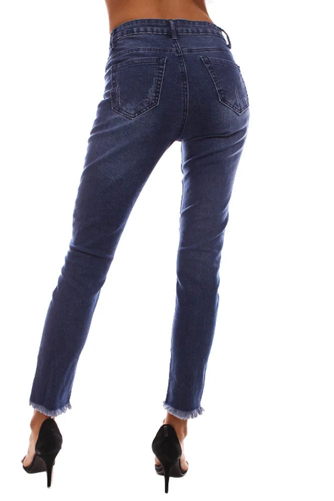 Women's Cut and Frayed Skinny Fit Jeans