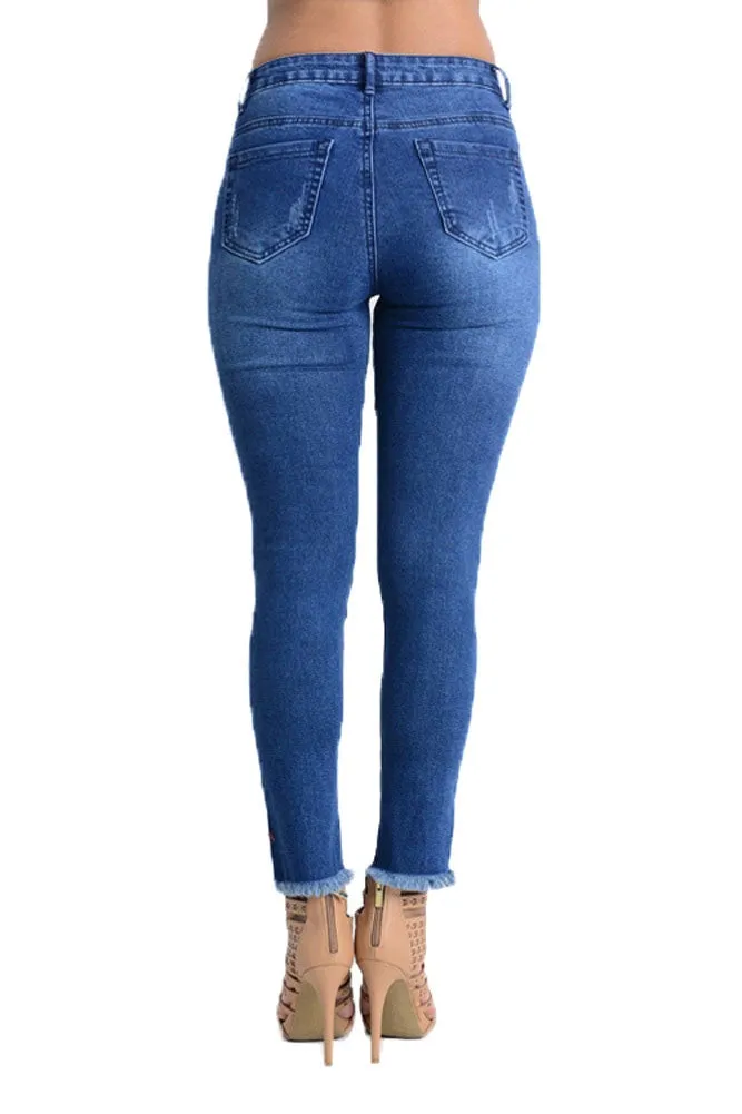 Women's Cut and Frayed Skinny Fit Jeans