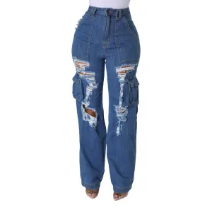 Women's Pants Ripped Stretchable Jeans