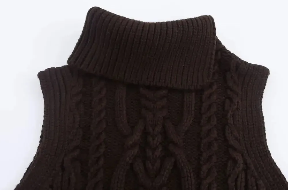 Wool Blend Vest Cable Knit Crop Sweater